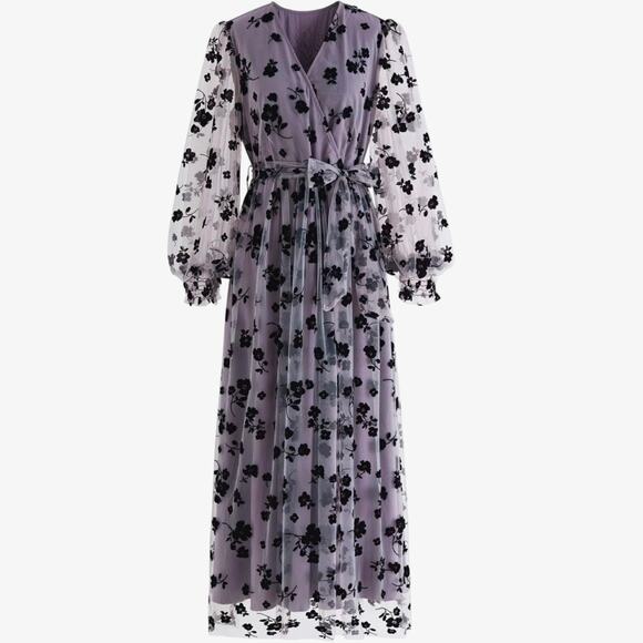 NWT Chicwish Fairygoth Mesh Faux Wrap Dress M Floral Posy Romantic Whimsigoth - Picture 1 of 13